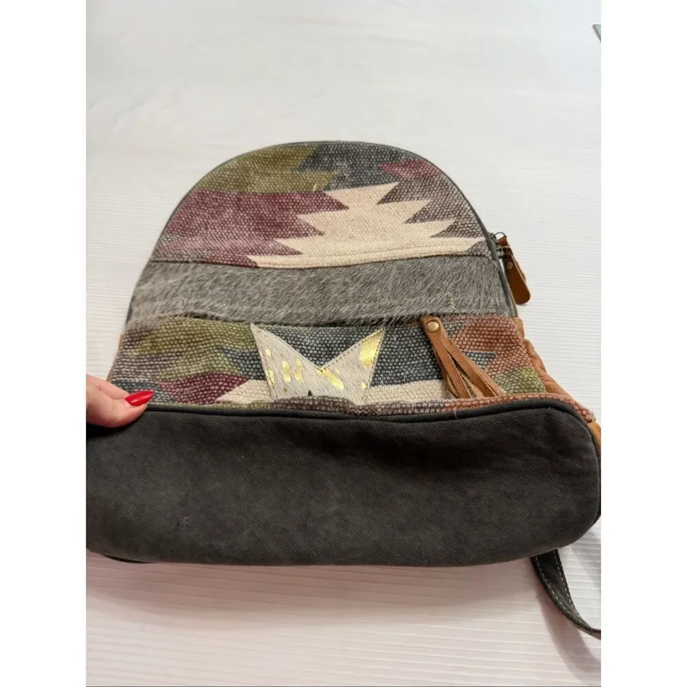 Myra Bag Hair On Cowhide Leather Western Southwest Boho Star Backpack Canvas